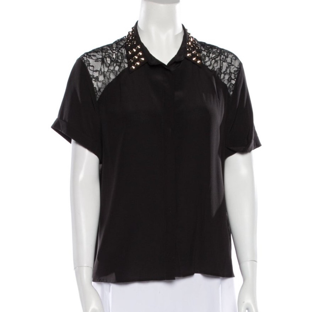 Alice + Olivia Black Koi Lace Studded Blouse